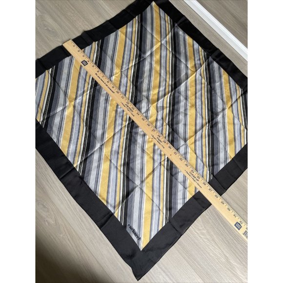 Vintage Cacharel silk scarf In Black Gold Stripes 28” Square - Picture 4 of 6